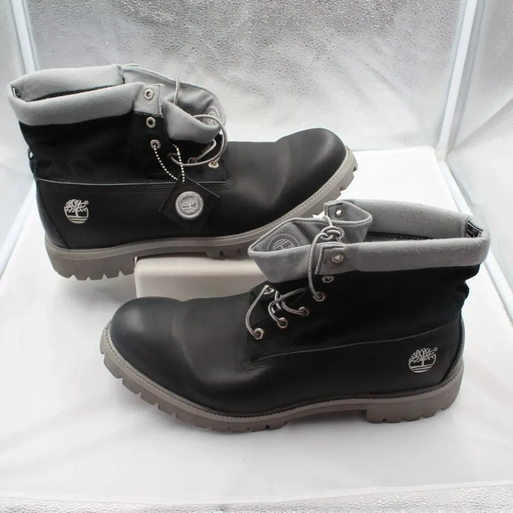 Timberland Roll Top Boots Men 15 M Black Gray Leather Premium Fold Down